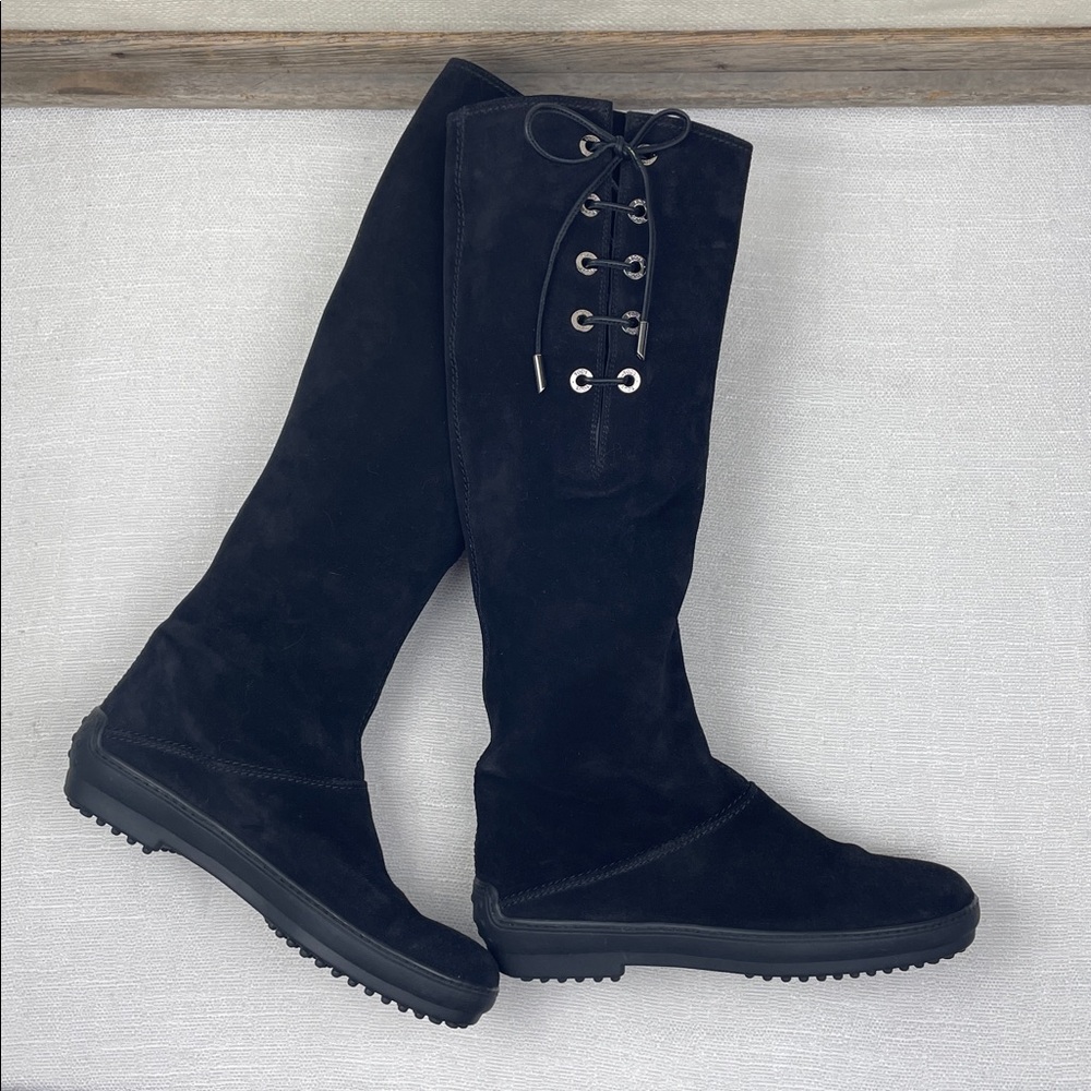 Tod's Gommino Black Suede Tall Boots